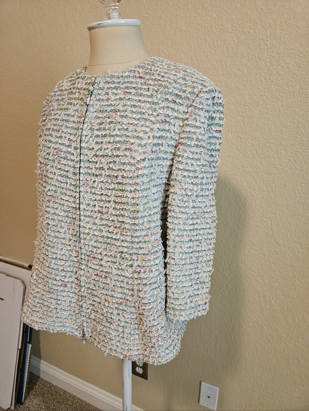 St John Woven Bouclé Open-Front Jacket in Cream Multi